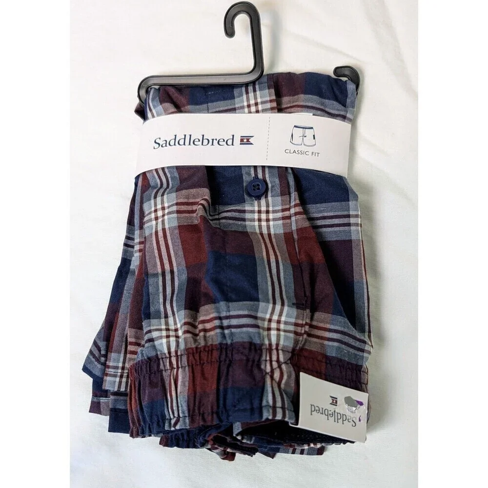Saddlebred Men’s 3X Boxers Blue/Red Plaid Print New With Tag
